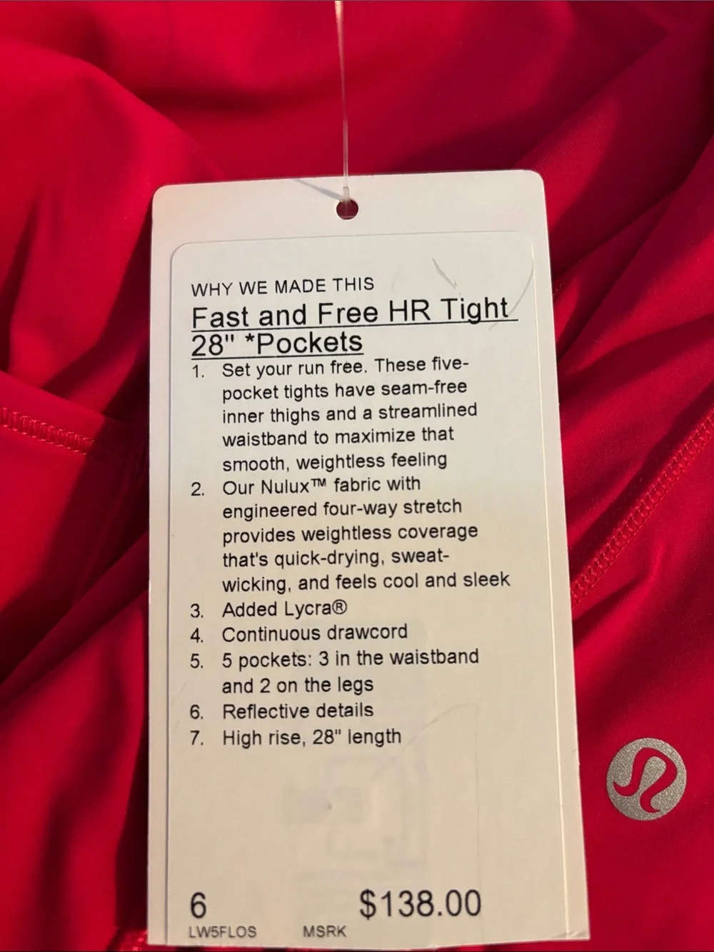 Lululemon Fast and Free High-Rise Tight 28” *Pockets, Mulberry Spark, Size 6